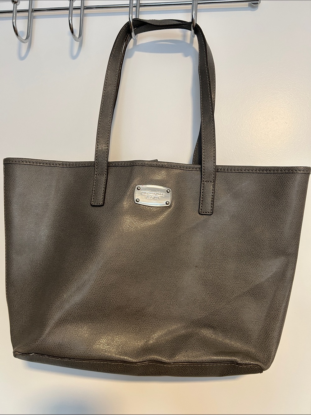 Michael Kors Dark Grey Saffiano Tote with Logo Plaque